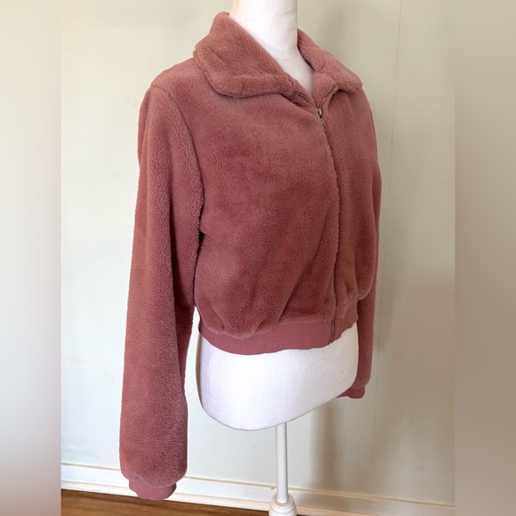 FAVLUX Pink Faux Fur Bomber Jacket, Fill Zip, Size L - Picture 2 of 6